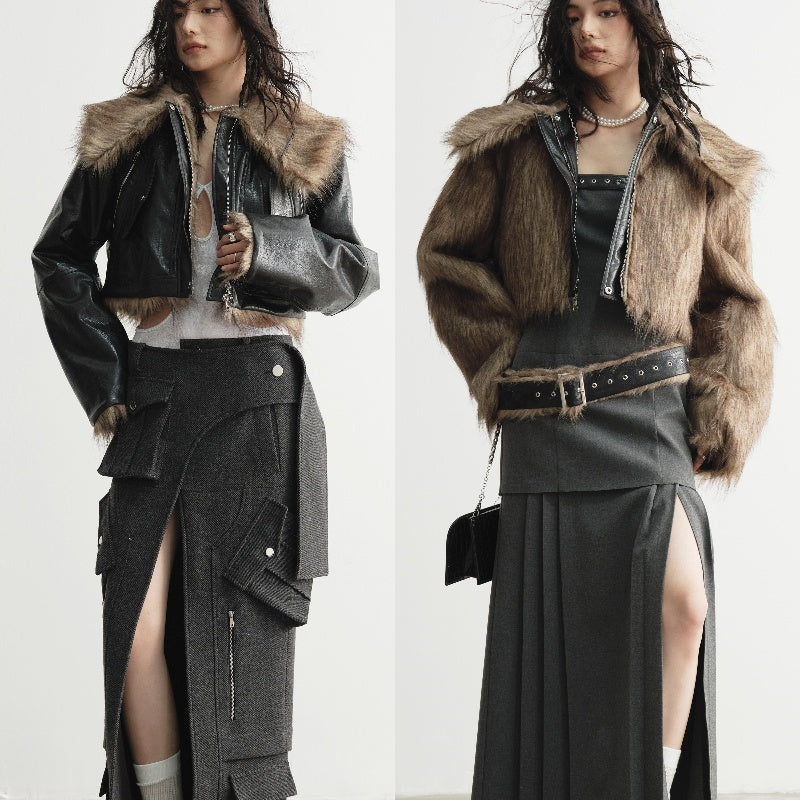 Wild Loose Feeling Fur Reverse Leather Jacket Short Coat ARZ