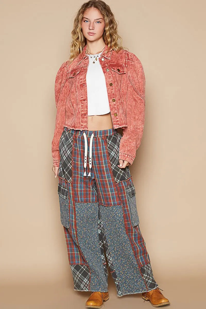 POL Raw Hem Button Up Cropped Denim Jacket Trendsi