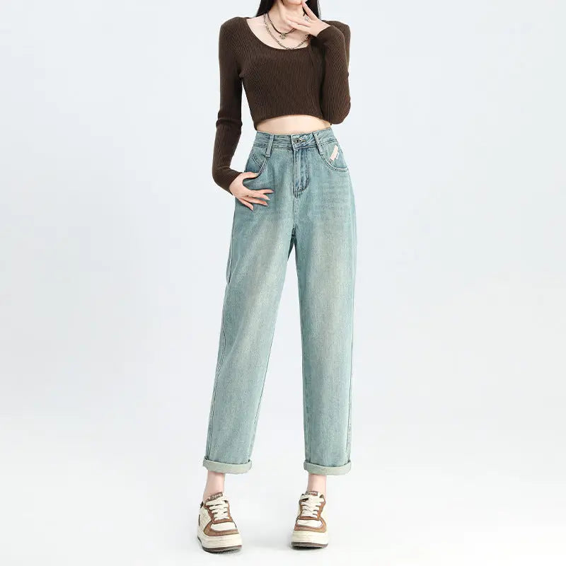 Ladies New Cropped High Waist Baggy Pants ARZ