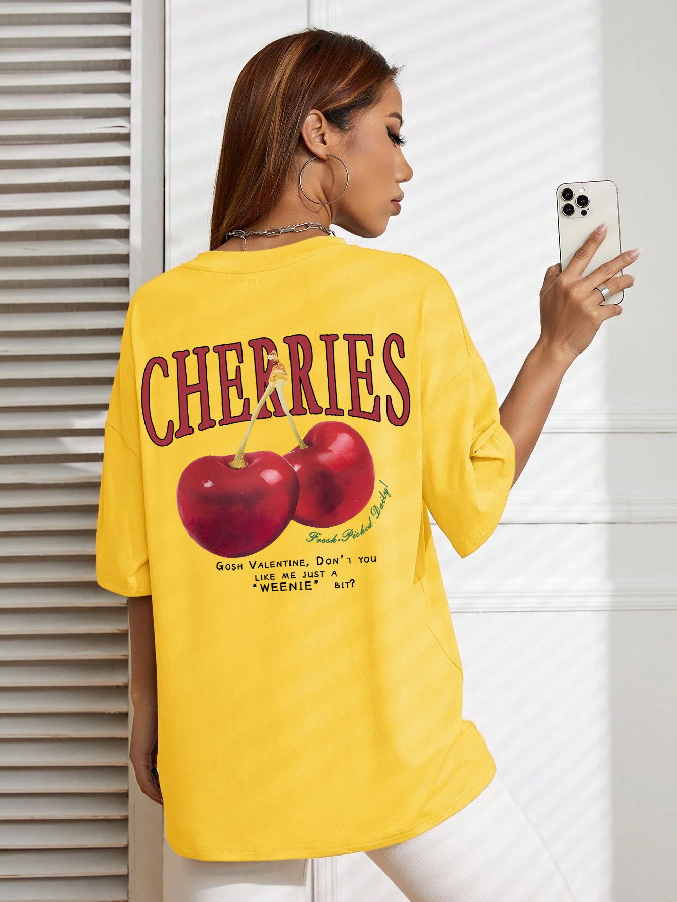 Cotton Women T-shirt Red Cherries Printed Tees Summer ARZ