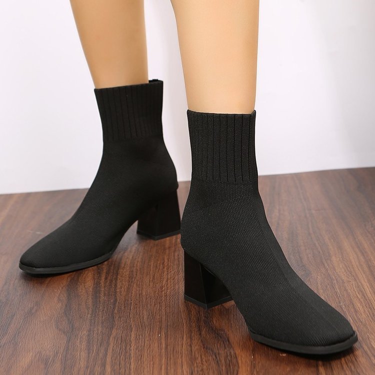 Large Size Thick Heel Pointed Women's Stretch Boots ARZ