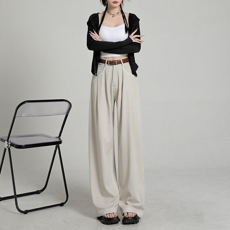 Summer Thin High Waist Belly Contracting Breathable Draping Lengthened Wide Leg Pants ARZ