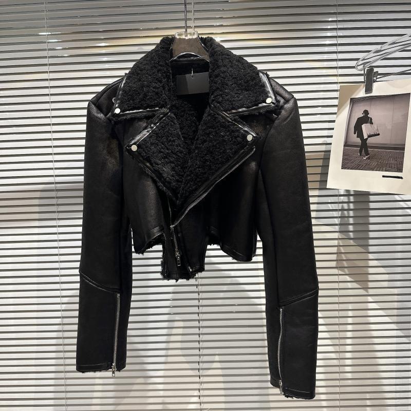 Lapel Fur Leather Coat Autumn Motorcycle Winter Jacket Coat ARZ