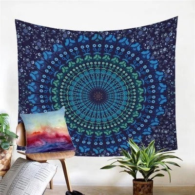 Spiral Sapphire  Mandala Wall Tapestry ARZ