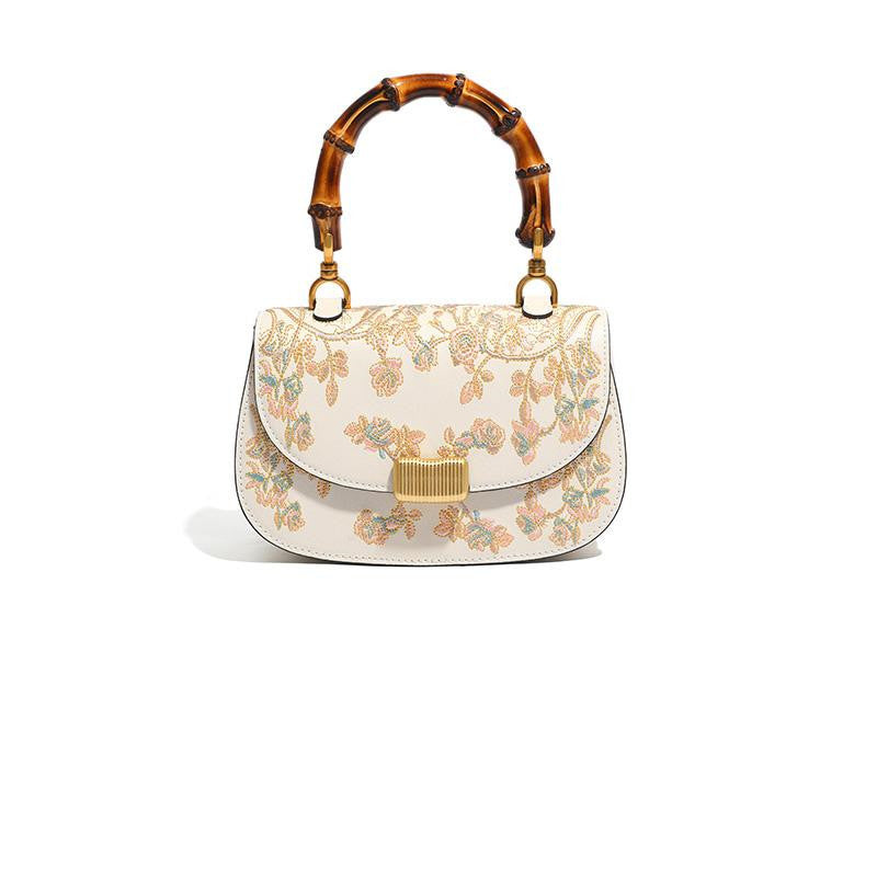 Cowhide Embroidery Ladies Bamboo Handbag ARZ