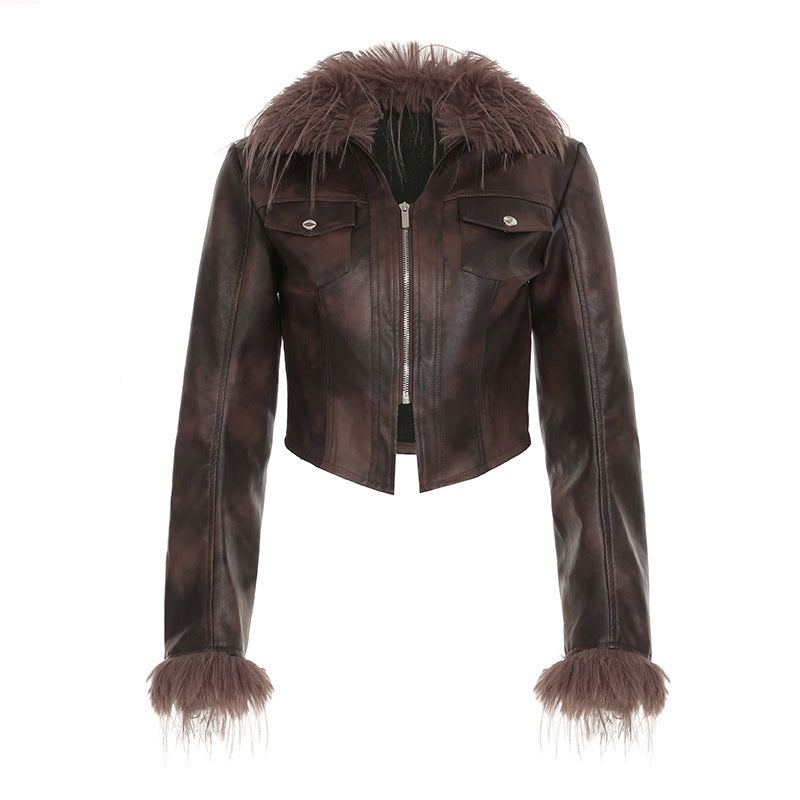 Street Fashion Fur Collar Splicing Coat ARZ