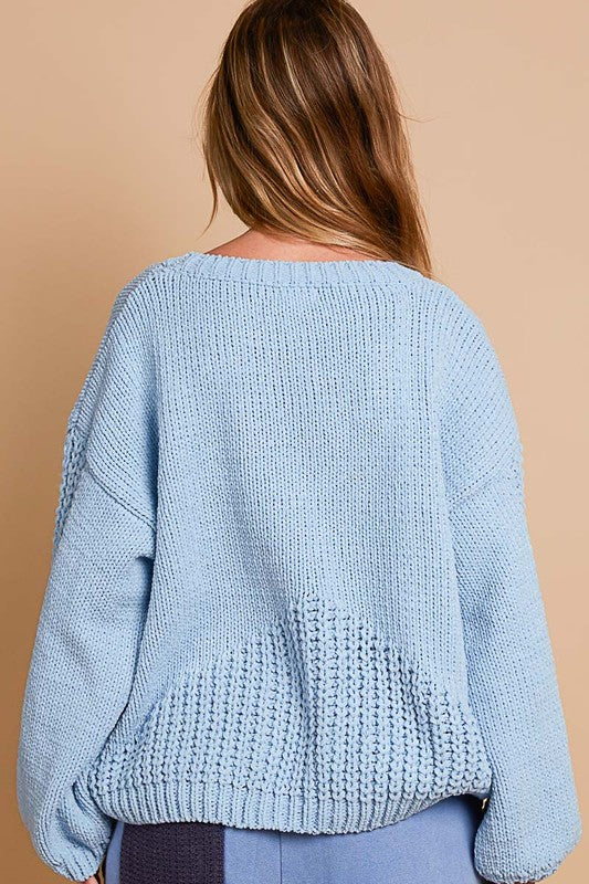 POL Crochet Flower Round Neck Dropped Shoulder Sweater Trendsi