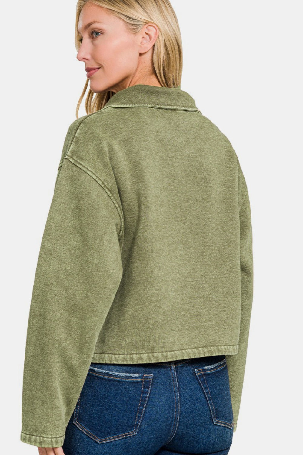 Zenana Acid Wash Fleece Half Snap Sweatshirt with Pocket Trendsi