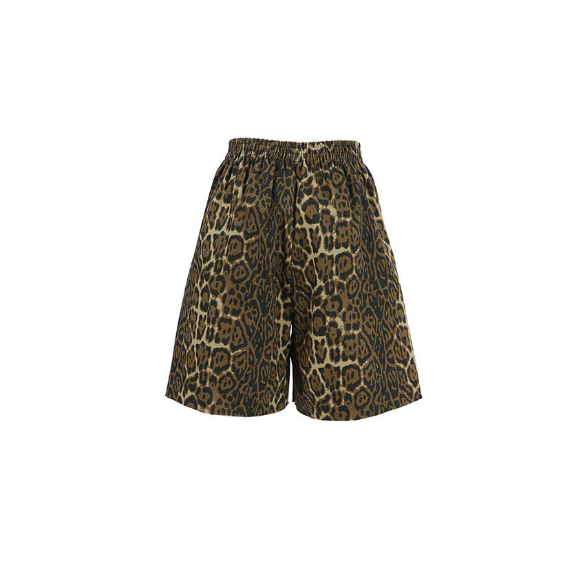 Women's Leopard Print Casual Pants Street Style High Waist Three-quarter Wide Leg Shorts ARZ