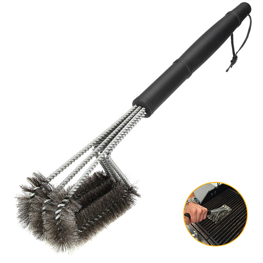 18-inch Three-head Barbecue Grill Cleaning Brush Steel Wire Oven Outdoor BBQ Tools ARZ