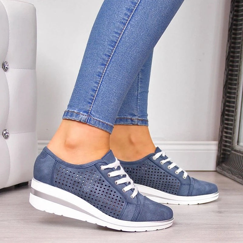 Wedge Shoes Summer Autumn Casual Canvas Sneakers Breathable Platform Sneakers Meddle Heel Pointed Toe Air Mesh Shoe ARZ