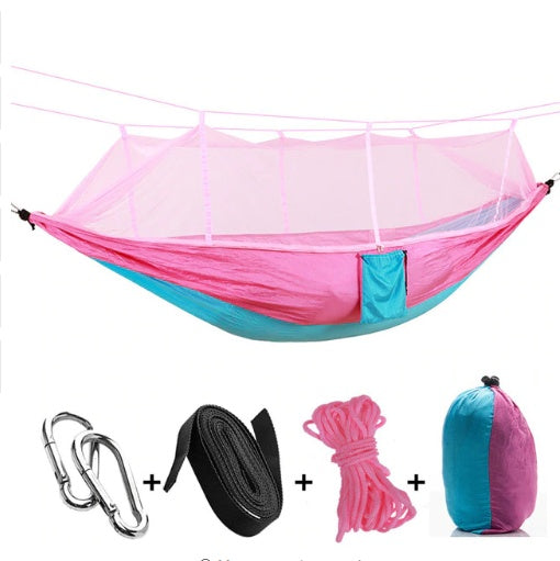 Outdoor Parachute Cloth Hammock Couble with Mosquito Net Light Portable Army Green Insect-proof Camping Aerial Tent ARZ