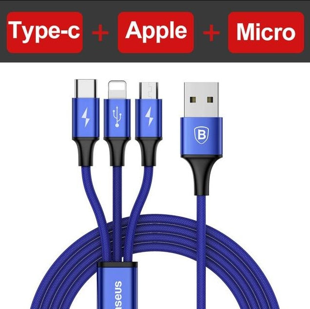 Compatible with Apple, Baseus USB Cable For iPhone X 8 7 6 Charging Charger 3 in 1 Micro USB Cable For Android USB Type c Type-c Mobile Phone Cables ARZ