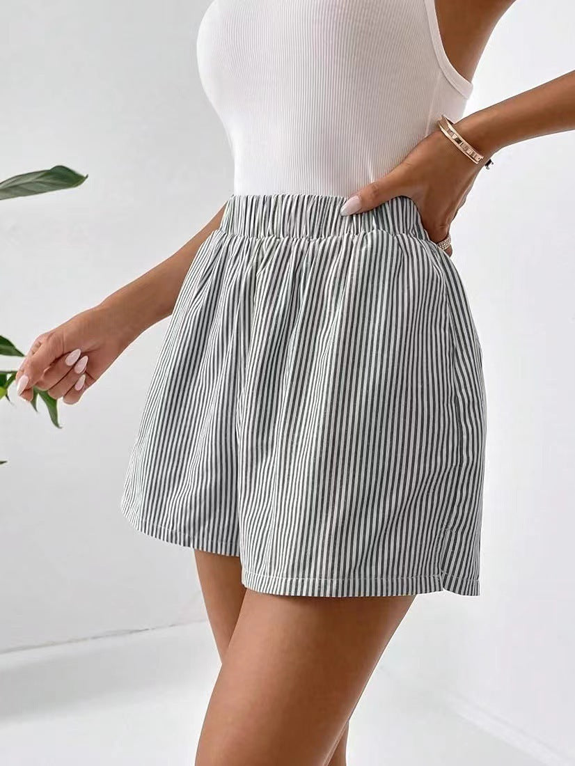 Fashion Women's Loose Back Patch Pocket Striped Shorts ARZ