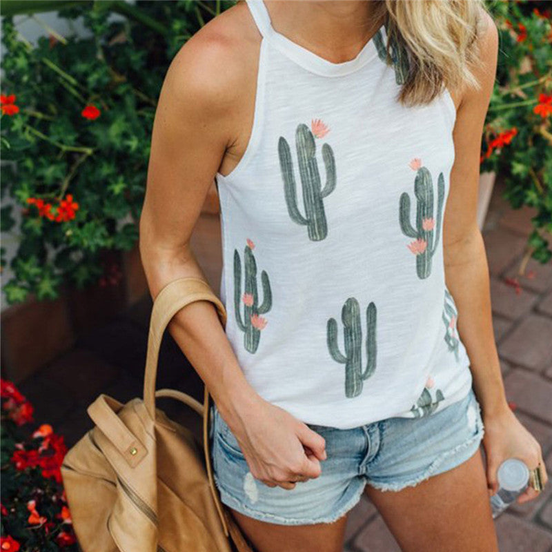 Summer Cactus Print Women T Shirt Casual Halter Harajuku Women TShirt Tops Tees Female Shirts Camiseta Women Tops ARZ