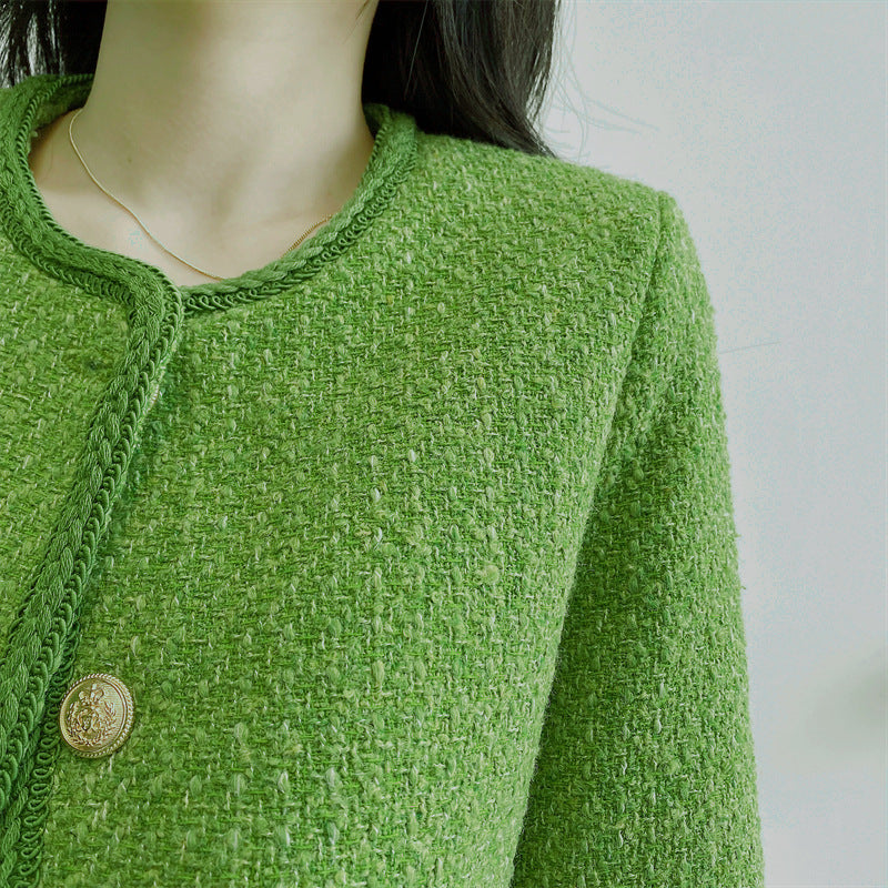 Women's Green Wool Classic Style Coat Top ARZ