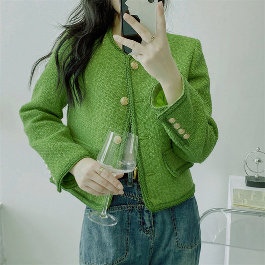 Women's Green Wool Classic Style Coat Top ARZ