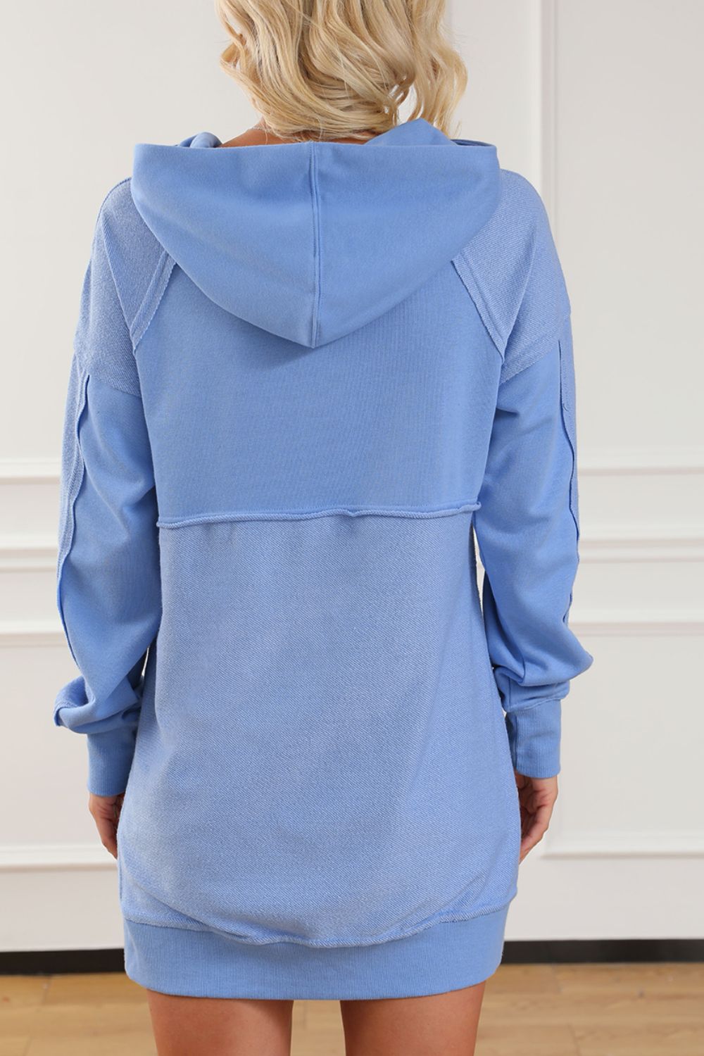 Exposed Seam Kangaroo Pocket Long Sleeve Hoodie Trendsi