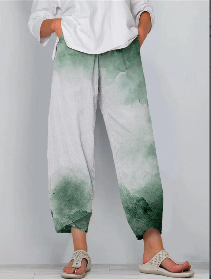 Printed Loose Casual Elastic Waist Straight-leg Pants ARZ