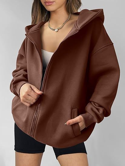 Women's Zipper Hooded Sweatshirt Oversized Long Sleeve ARZ