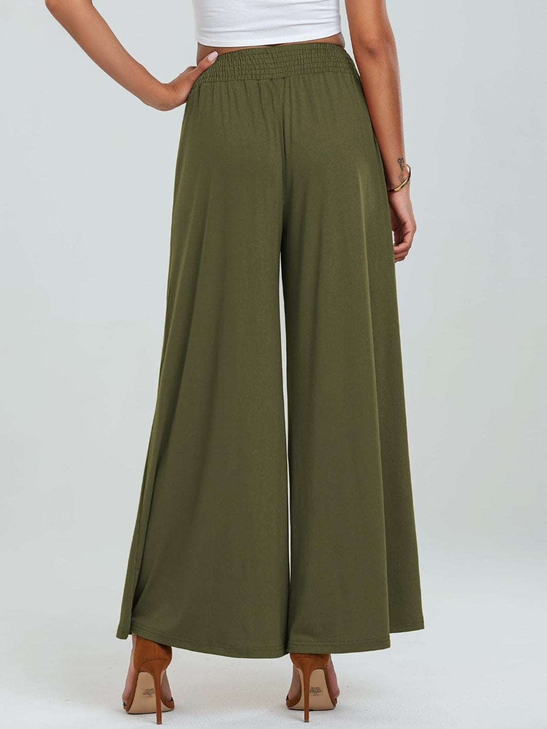 Pocketed Elastic Waist Wide Leg Pants Trendsi