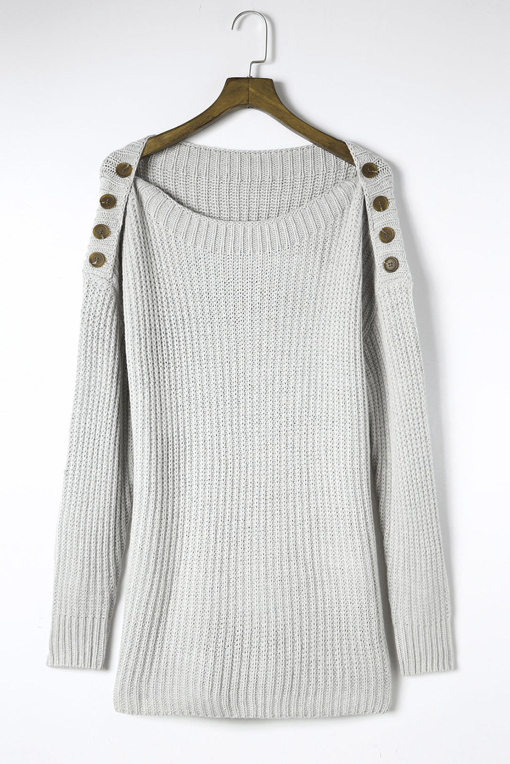 Side Slit Boat Neck Long Sleeve Sweater Trendsi