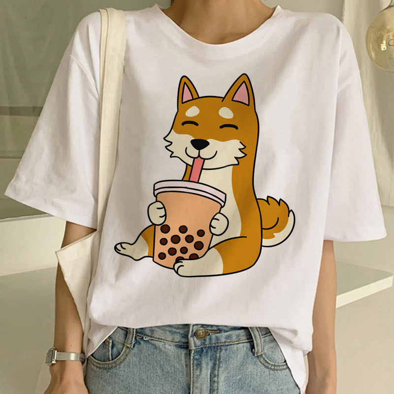 Woman in a dog print T-shirt ARZ