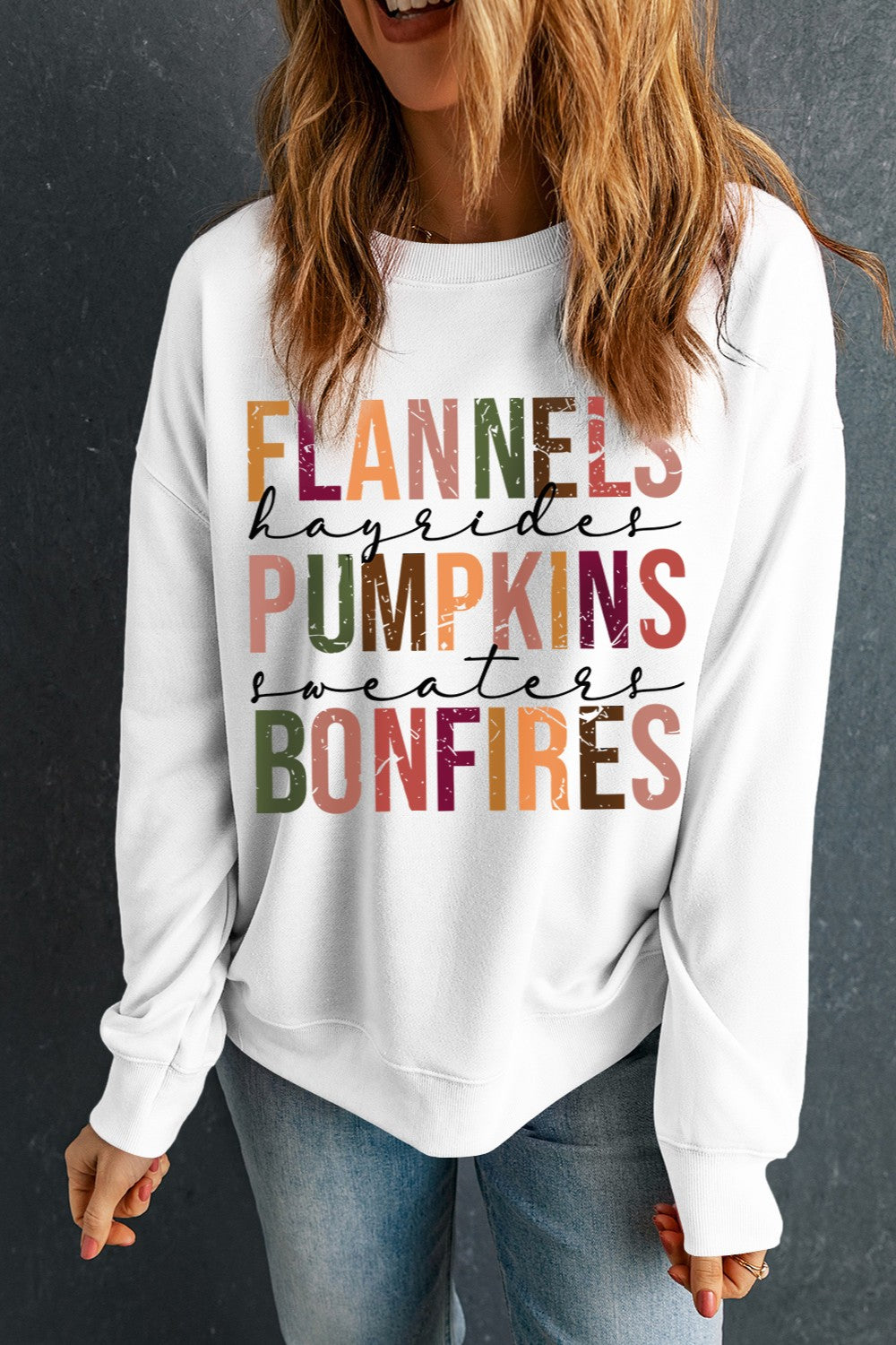 Letter Graphic Round Neck Long Sleeve Sweatshirt Trendsi