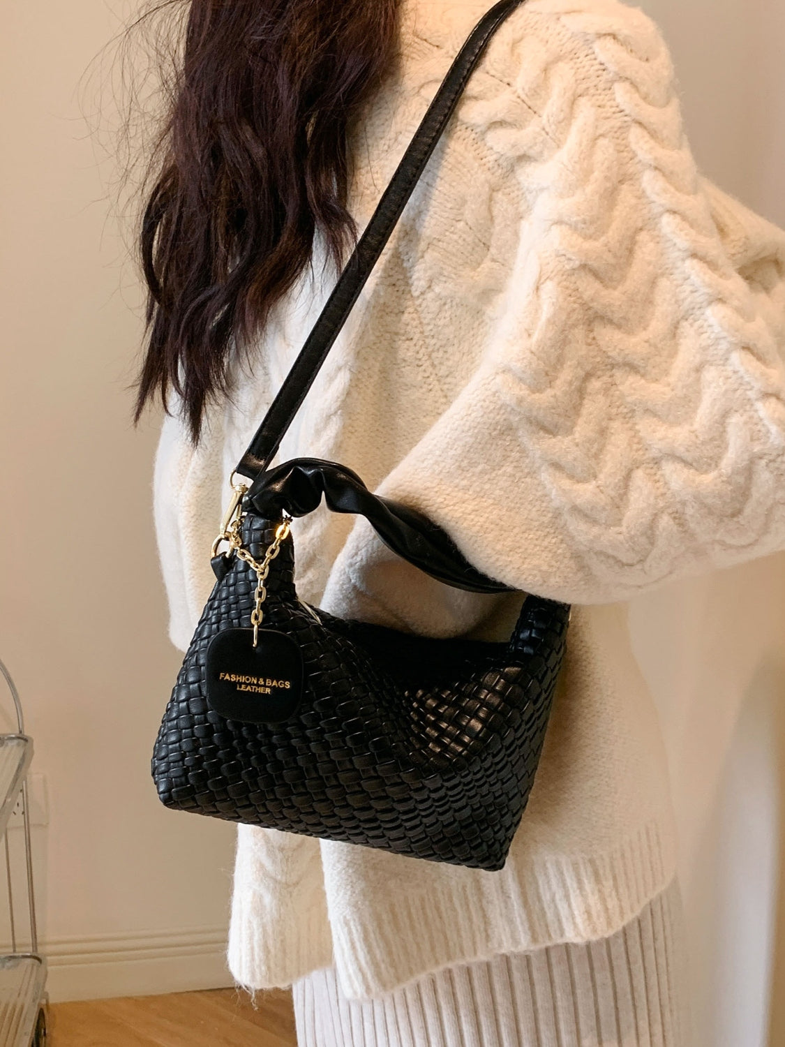 PU Leather Woven Crossbody Bag Trendsi