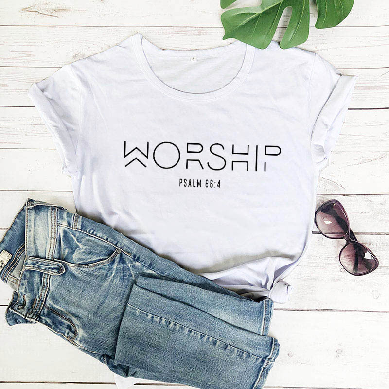 Worship Casual Cotton Christian T-Shirt Faith Shirt Women ARZ