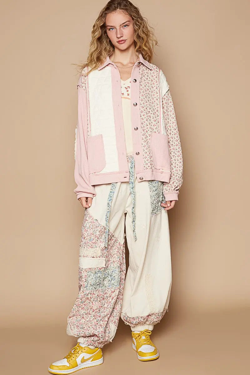 POL Floral Exposed Seam Button Up Quilted Jacket Trendsi