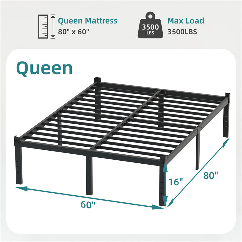 Classic Iron Bed Frame Mattress Under Bed Storage No Box Spring Needed Singe Full Queen King Size Black ARZ