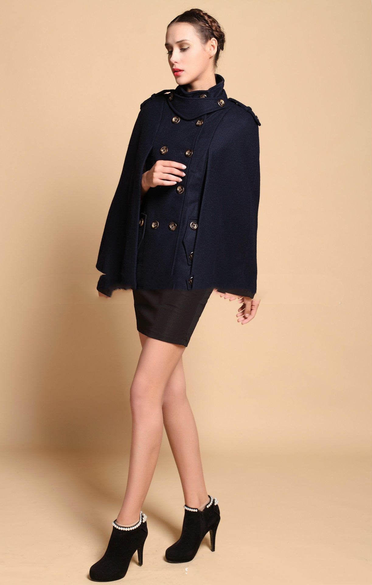 Fan Army Uniform Cape-style Cloak Double-breasted Woolen Coat Women ARZ