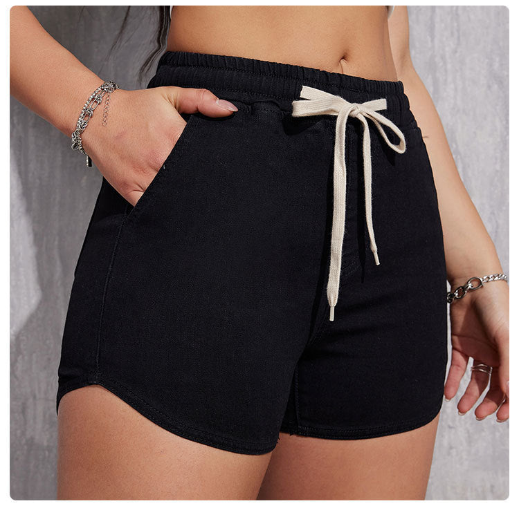 Plus Size A- Line Drawstring Denim Shorts For Women ARZ