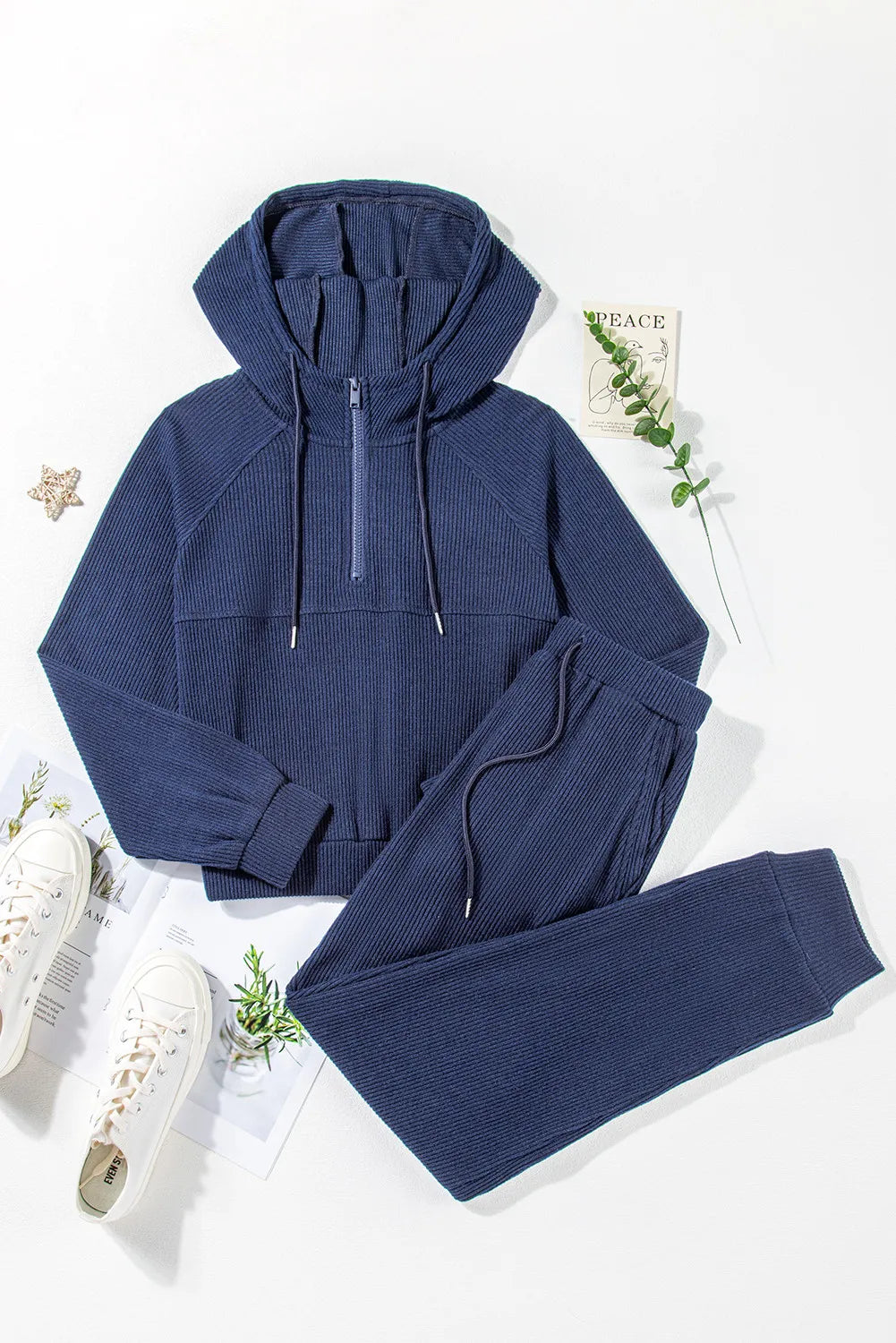 Drawstring Half Zip Hoodie and Joggers Active Set Trendsi