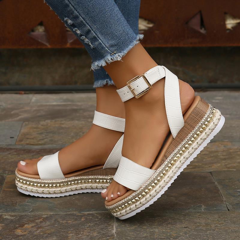 Summer Sandals Buckle Strap Hemp Wedges Platform Peep Toe Shoes Women ARZ