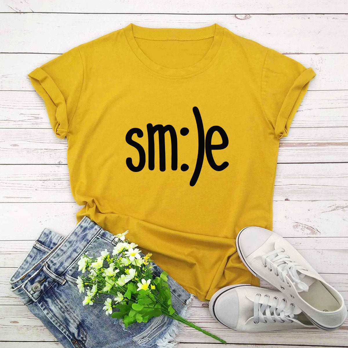 S-5XL Plus Size TShirt Women New Smile Letter Printed Shirt O Neck Short Sleeve Tees Summer Top 100%cotton Women's T-shirts ARZ