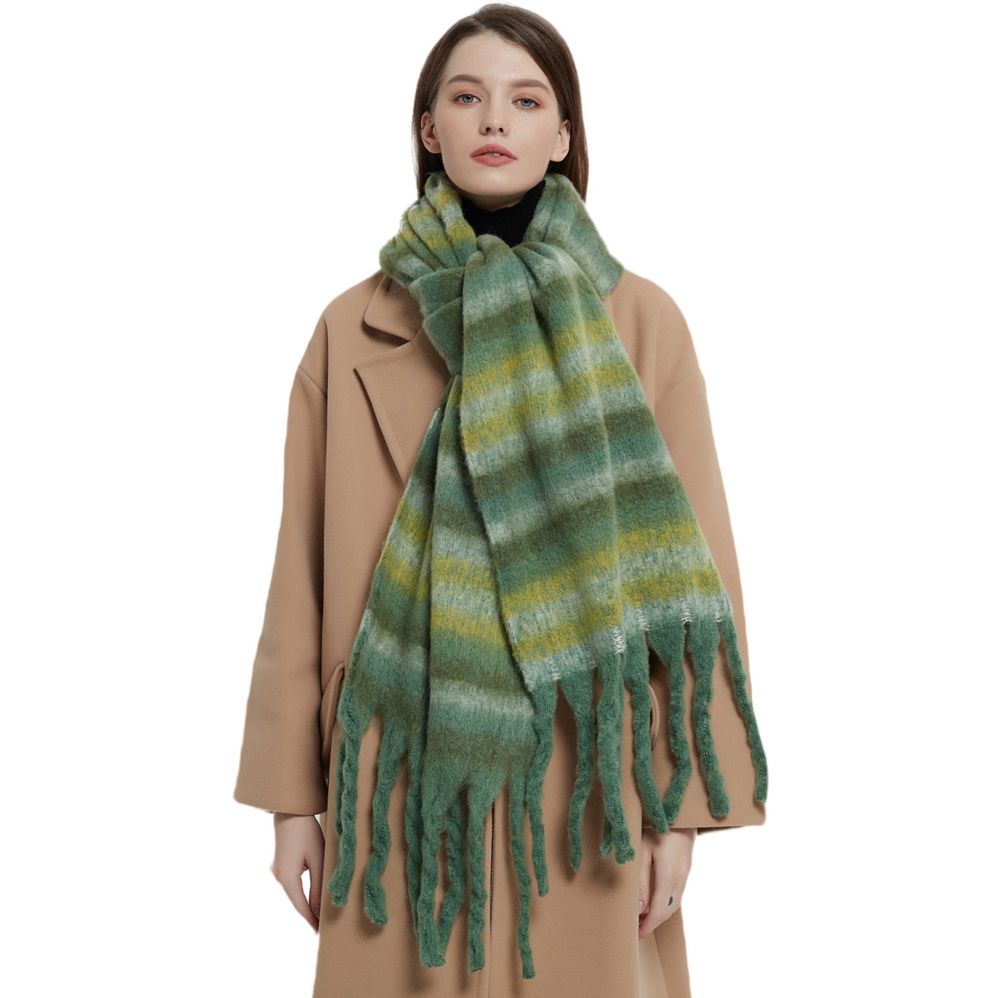 European And American Winter Thickened Circle Yarn Thick Braid Tassel Striped Scarf Shawl ARZ