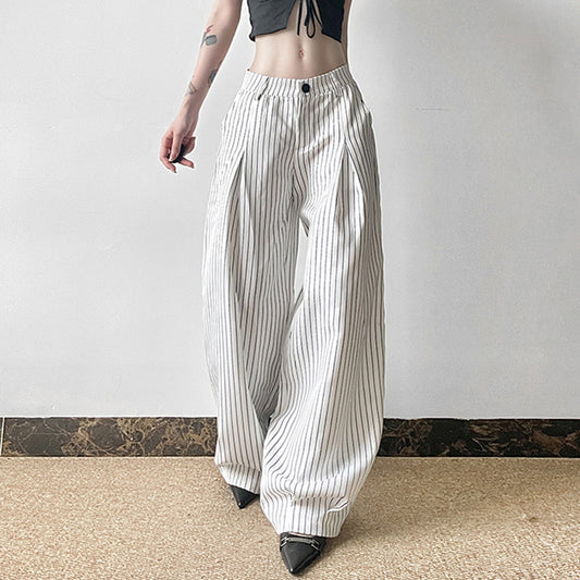 Striped All-matching Pressed Straight Wide-leg Pants ARZ