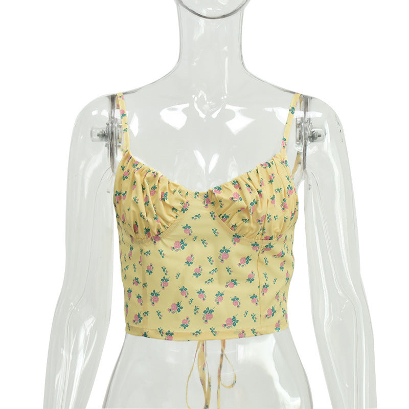 Sleeveless Floral Adjustable Camisole Super Crop Slim Top ARZ