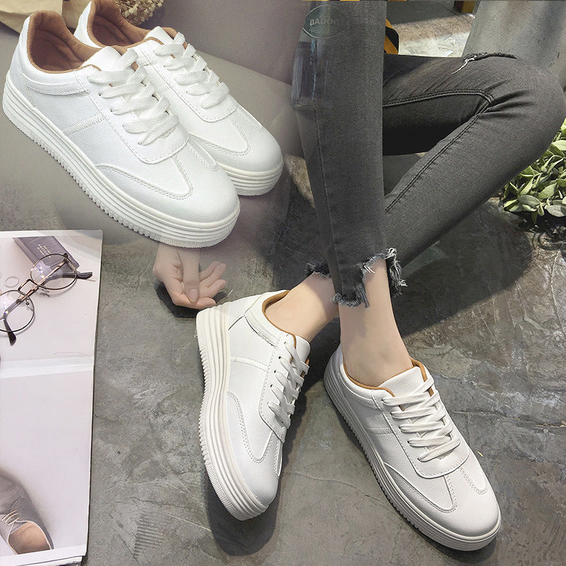 White Leather Lace Up Shoes Casual Sports Shoes ARZ