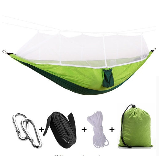 Outdoor Parachute Cloth Hammock Couble with Mosquito Net Light Portable Army Green Insect-proof Camping Aerial Tent ARZ