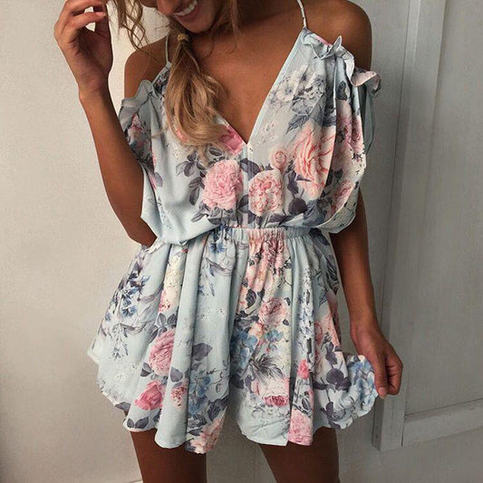 V-neck printed sling jumpsuit shorts ARZ