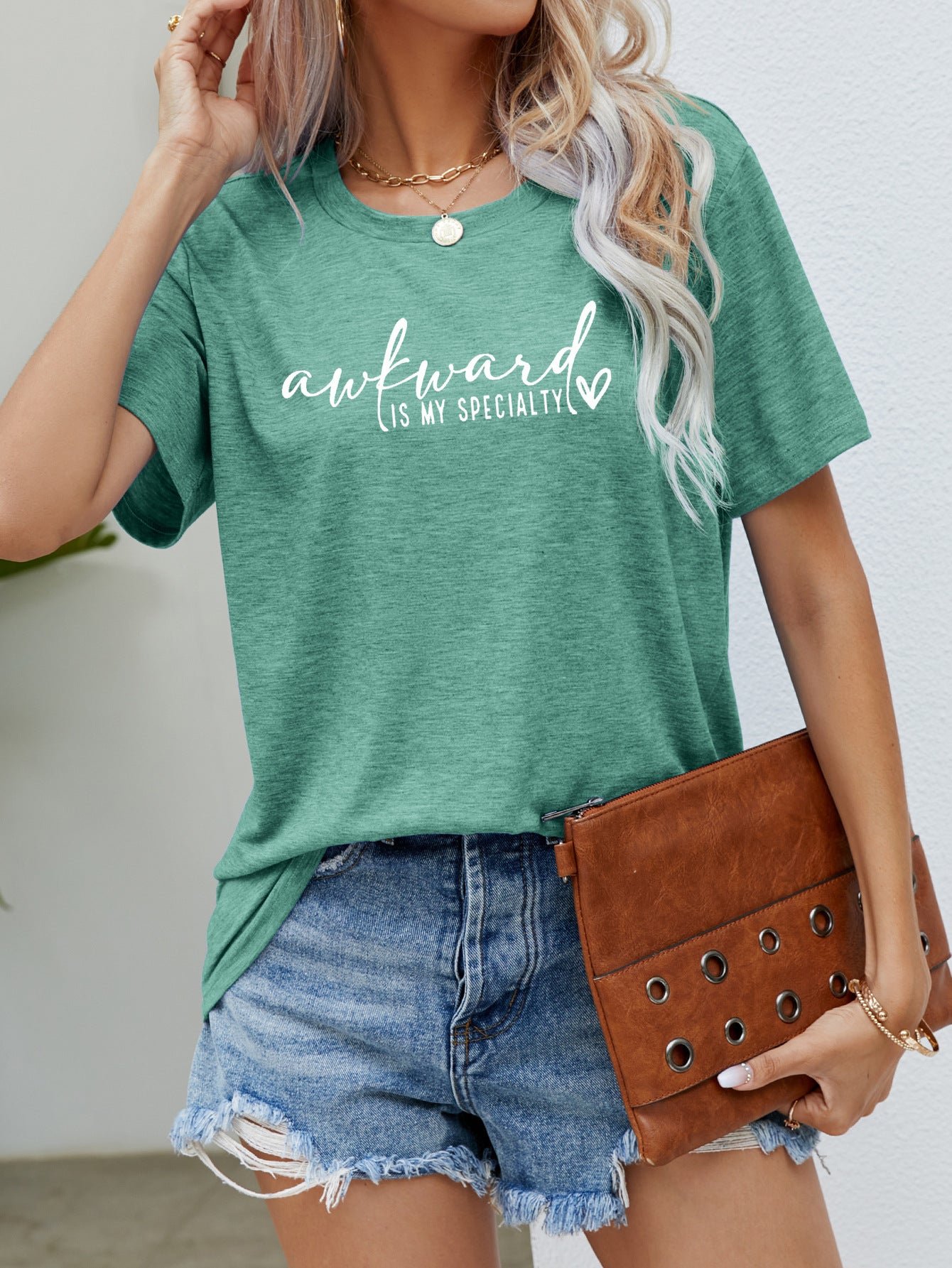 Round Neck Short Sleeve Printed Top Letter T-shirt ARZ