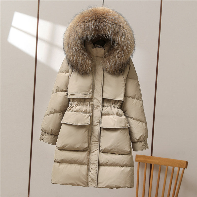 Big Fur Collar White Duck Down Jacket Overknee Thickened Winter Coat ARZ