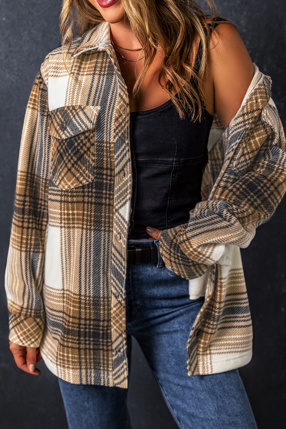 Plaid Button Up Long Sleeve Shacket Trendsi