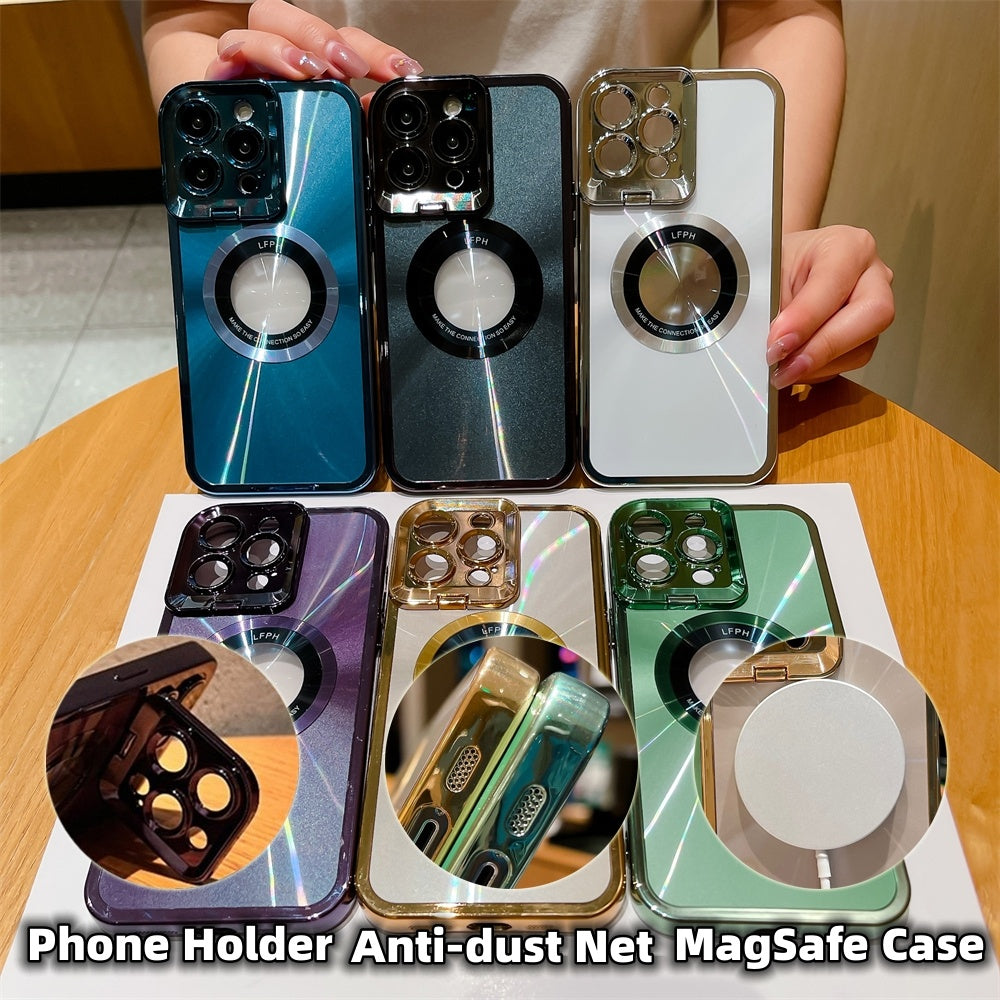 Electroplated Phone Case Luxury Plating CD Pattern Magsafe Bracket Case For  12 13 14 Pro Max Invisible Camera Stand Holder Lens Holder Magnetic Suction ARZ