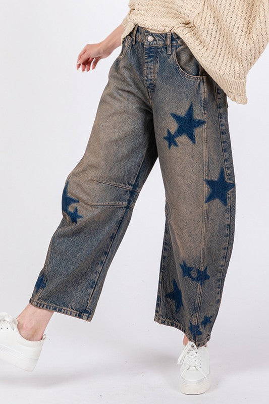 SAGE + FIG Star Wide Leg Jeans with Pockets Trendsi