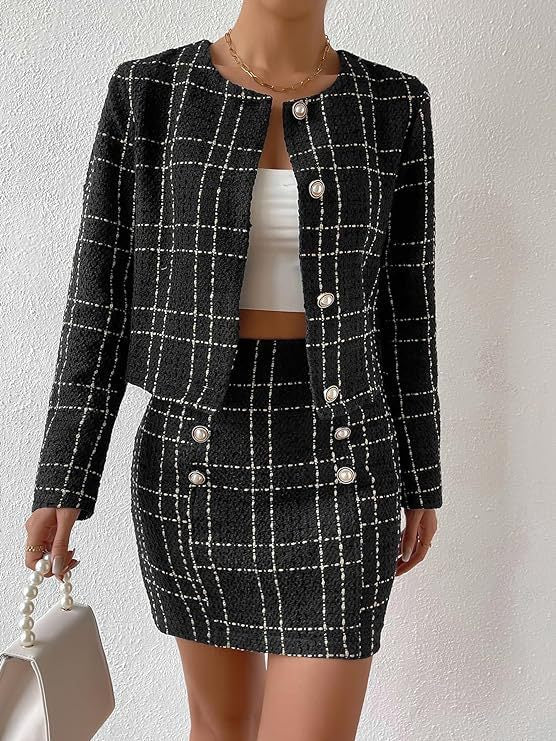 Women's Fashion Plaid Button Jacket ARZ