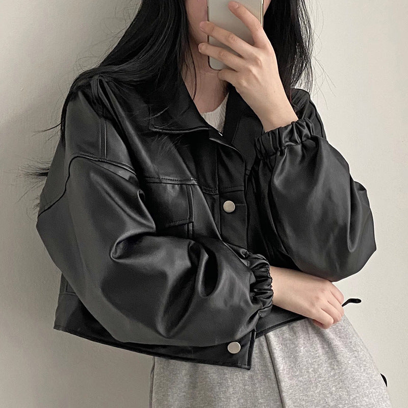 Versatile Short Jacket PU Leather Women ARZ